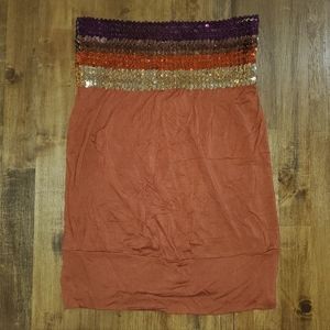 NWOT Women's Cute Rust Orange Tube Top with Shiny Purple Brown & Gold Sequin